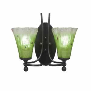 Capri 2 Light Wall Sconce Shown In Bronze Finish With 5.5" Fluted Kiwi Green Crystal Glass