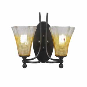 Capri 2 Light Wall Sconce Shown In Bronze Finish With 5.5" Fluted Gold Champagne Crystal Glass