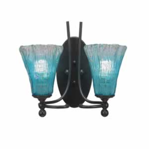 Capri 2 Light Wall Sconce Shown In Bronze Finish With 5.5" Fluted Teal Crystal Glass