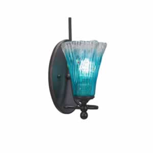 Capri 1 Light Wall Sconce Shown In Dark Granite Finish With 5.5" Teal Crystal Glass