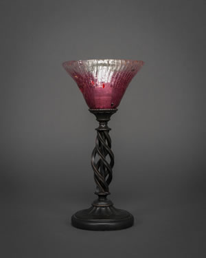 Eleganté Mini Table Lamp Shown In Bronze Finish With 7" Wine Crystal Glass