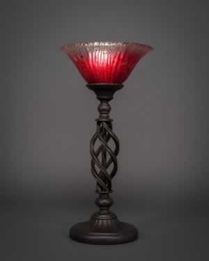 Eleganté Table Lamp Shown In Bronze Finish With 10" Raspberry Crystal Glass