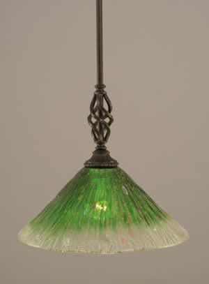Eleganté Mini Pendant With Hang Straight Swivel Shown In Dark Granite Finish With 12" Kiwi Green Crystal Glass