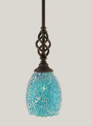 Eleganté Mini Pendant Shown In Dark Granite Finish With 5" Turquoise Fusion Glass