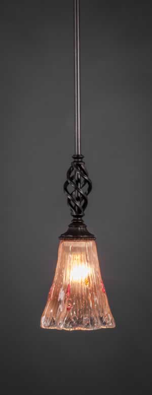 Eleganté Mini Pendant With Hang Straight Swivel Shown In Dark Granite Finish With 5.5" Amber Crystal Glass