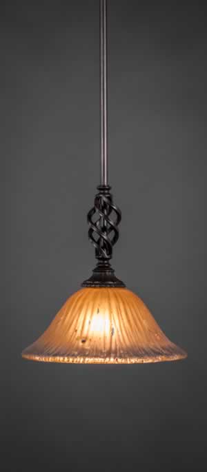 Eleganté Mini Pendant With Hang Straight Swivel Shown In Dark Granite Finish With 10" Amber Crystal Glass