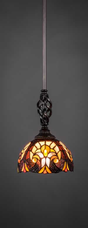 Eleganté Mini Pendant With Hang Straight Swivel Shown In Dark Granite Finish With 7" Ivory Cypress Tiffany Glass