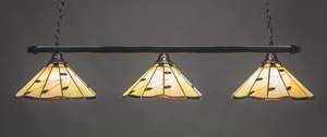 Square 3 Light Bar Shown In Black Copper Finish With 16" Autumn Leaves Tiffany Glass