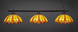 Square 3 Light Bar Shown In Black Copper Finish With 14.5" Butterscotch Tiffany Glass