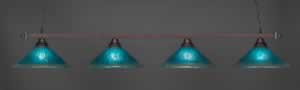 Square 4 Light Billiard Light Shown In Bronze Finish With 16" Teal Crystal Glass