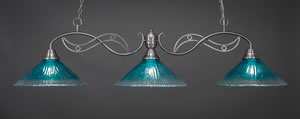 Jazz 3 Light Billiard Light Shown In Brushed Nickel Finish With 16" Teal Crystal Glass