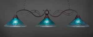 Jazz 3 Light Billiard Light Shown In Bronze Finish With 16" Teal Crystal Glass