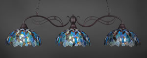 Jazz 3 Light Billiard Light Shown In Bronze Finish With 16" Blue Mosaic Tiffany Glass