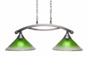 Bow 2 Light Island Light Shown In Brushed Nickel Finish With 12" Kiwi Green Crystal Glass