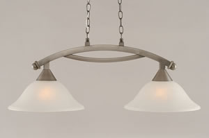 Bow 2 Light Island Light Shown In Brushed Nickel Finish With 12" White Marble Glass