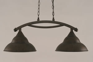 Bow 2 Light Island Light Shown In Bronze Finish With 13" Bronze Double Bubble Shade