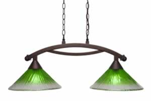 Bow 2 Light Island Light Shown In Bronze Finish With 12" Kiwi Green Crystal Glass