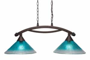 Bow 2 Light Island Light Shown In Bronze Finish With 12" Teal Crystal Glass