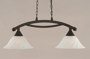 Bow 2 Light Island Light Shown In Bronze Finish With 12" White Alabaster Swirl Glass