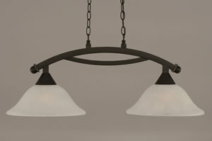 Bow 2 Light Island Light Shown In Dark Granite Finish With 12" White Marble Glass