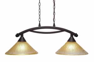Bow 2 Light Island Light Shown In Dark Granite Finish With 12" Amber Crystal Glass