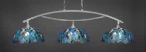 Bow 3 Light Billiard Light Shown In Brushed Nickel Finish With 16" Blue Mosaic Tiffany Glass
