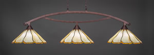 Bow 3 Light Billiard Light Shown In Bronze Finish With 16" Honey & Brown Flair Tiffany Glass
