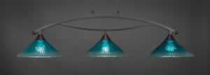 Bow 3 Light Billiard Light Shown In Dark Granite Finish With 16" Teal Crystal Glass
