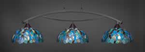 Bow 3 Light Billiard Light Shown In Dark Granite Finish With 16" Blue Mosaic Tiffany Glass