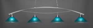 Bow 4 Light Billiard Light Shown In Brushed Nickel Finish With 16" Teal Crystal Glass