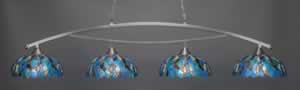 Bow 4 Light Billiard Light Shown In Brushed Nickel Finish With 16" Blue Mosaic Tiffany Glass