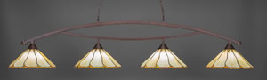 Bow 4 Light Billiard Light Shown In Bronze Finish With 16" Honey & Brown Flair Tiffany Glass