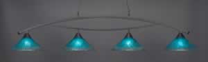 Bow 4 Light Billiard Light Shown In Dark Granite Finish With 16" Teal Crystal Glass