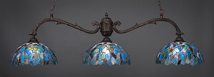 Octopus 3 Light Bar Shown In Bronze Finish With 16" Blue Mosaic Tiffany Glass
