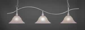 Swoop 3 Light Billiard Light Shown In Brushed Nickel Finish With 14" Amber Marble Glass