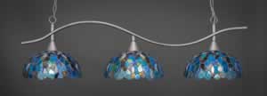 Swoop 3 Light Billiard Light Shown In Brushed Nickel Finish With 16" Blue Mosaic Tiffany Glass