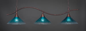 Swoop 3 Light Billiard Light Shown In Bronze Finish With 16" Teal Crystal Glass