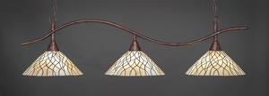 Swoop 3 Light Bar Shown In Bronze Finish With 16" Sandhill Tiffany Glass