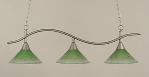 Swoop 3 Light Island Light Shown In Brushed Nickel Finish With 12" Kiwi Green Crystal Glass