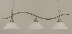 Swoop 3 Light Island Light Shown In Brushed Nickel Finish With 12" White Marble Glass