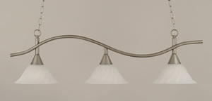 Swoop 3 Light Island Light Shown In Brushed Nickel Finish With 12" Alabaster Swirl Glass
