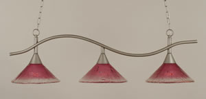 Swoop 3 Light Island Light Shown In Brushed Nickel Finish With 12" Wine Crystal Glass
