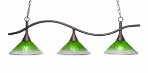 Swoop 3 Light Island Light Shown In Bronze Finish With 12" Kiwi Green Crystal Glass