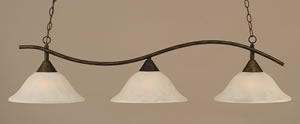 Swoop 3 Light Island Light Shown In Bronze Finish With 12" White Marble Glass