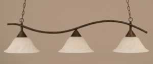Swoop 3 Light Island Light Shown In Bronze Finish With 12" Alabaster Swirl Glass