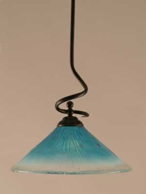 Capri Stem Pendant With Hang Straight Swivel Shown In Dark Granite Finish With 16" Teal Crystal Glass