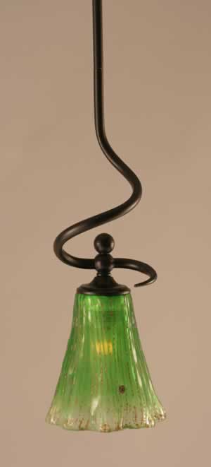 Capri Stem Mini Pendant With Hang Straight Swivel Shown In Dark Granite Finish With 5.5" Fluted Kiwi Green Crystal Glass