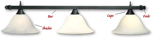 Toltec Billiard Light. This Pool Table Light features 3 Illuminations shades.