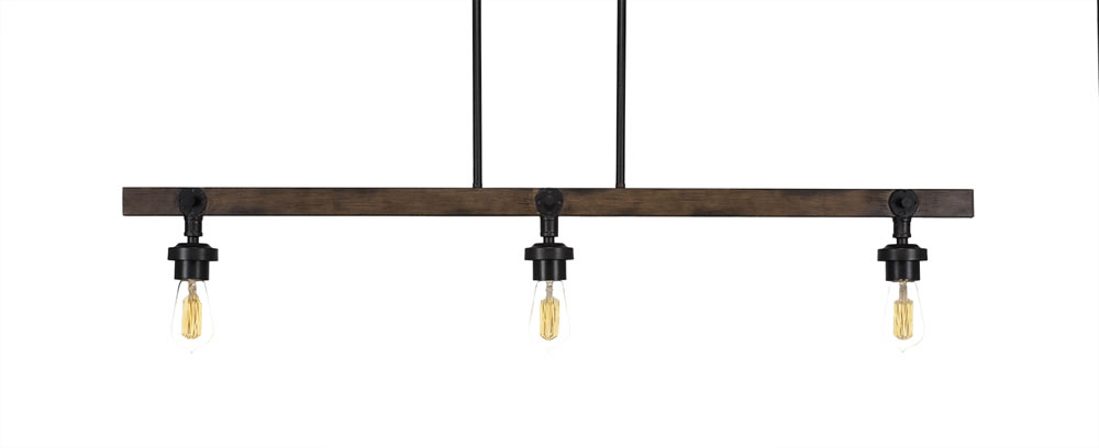 Portland 3 Light Island Bar Shown In Painted Wood-look Metal & Dark Granite Finish With Amber Antique Bulbs