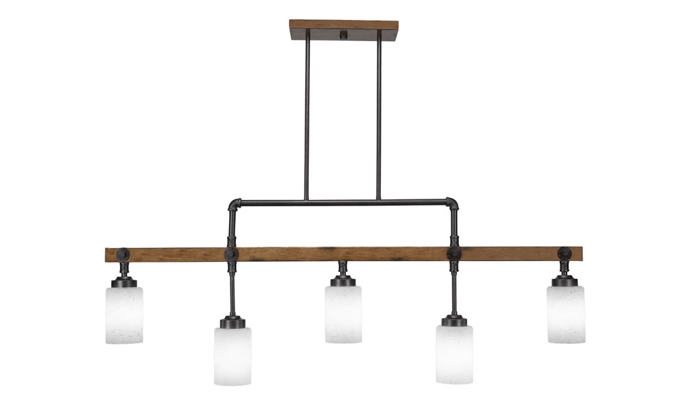 Portland 5 Light Bar Shown In Painted Wood-look Metal & Dark Granite Finish With 4" White Muslin Glass
